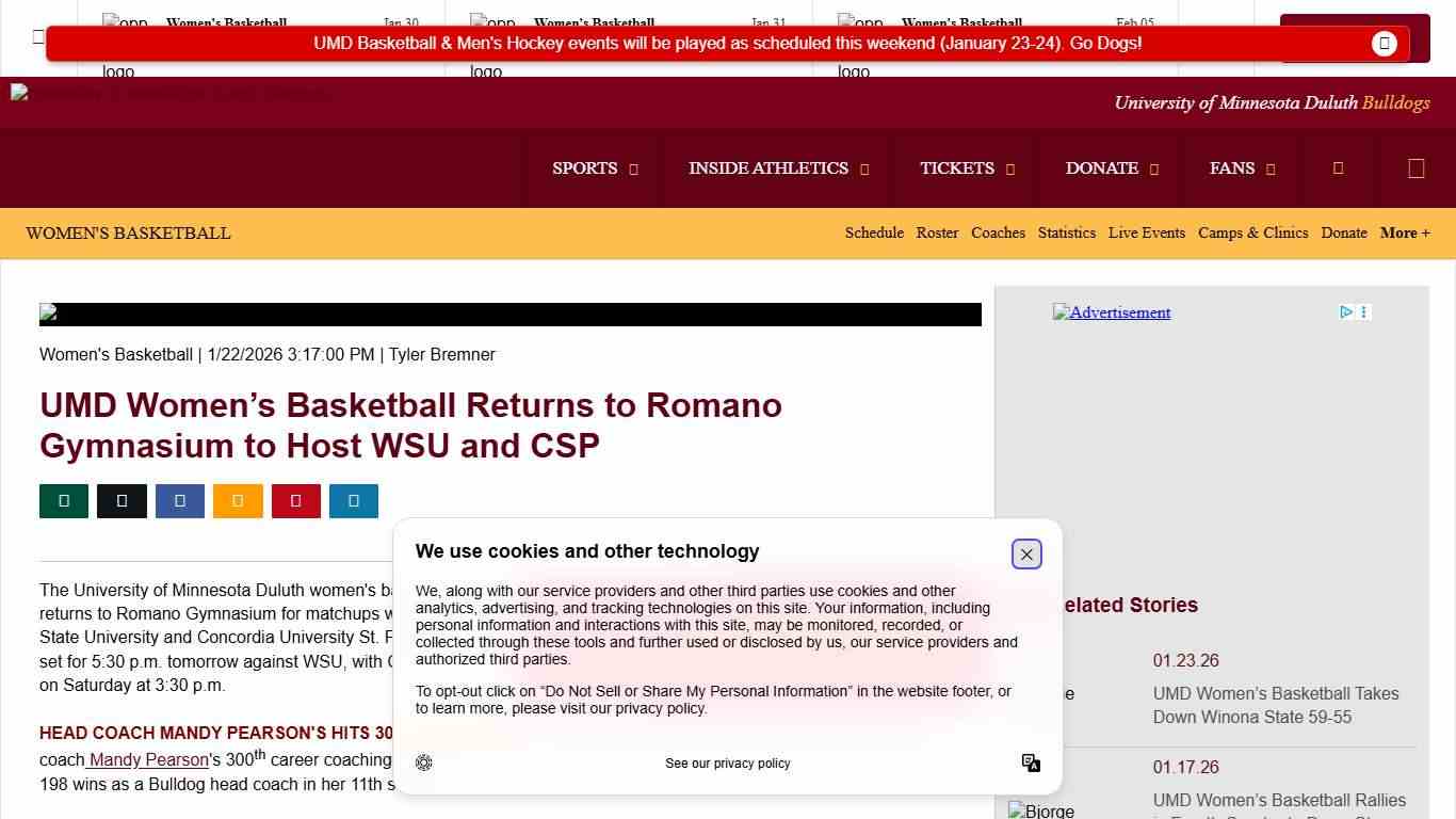 UMD Women’s Basketball Returns to Romano Gymnasium to Host WSU and CSP - UMD Athletics