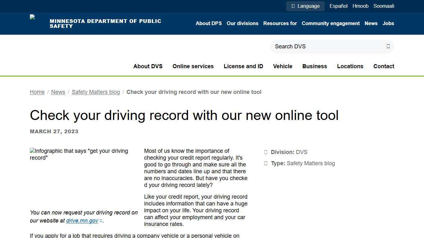 ​​​Check your driving record with our new online tool​ Minnesota Department of Public Safety